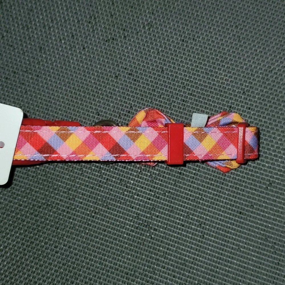New Top Paw Adjustable Multicolor Plaid Gingham Bow Dog Cat Pet Collar Small